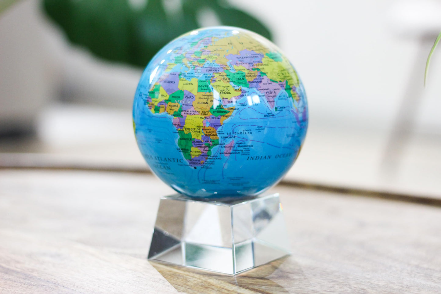 MOVA Globe Blue Political Map 4.5-Inch | Light-Powered Self-Rotating World Globe