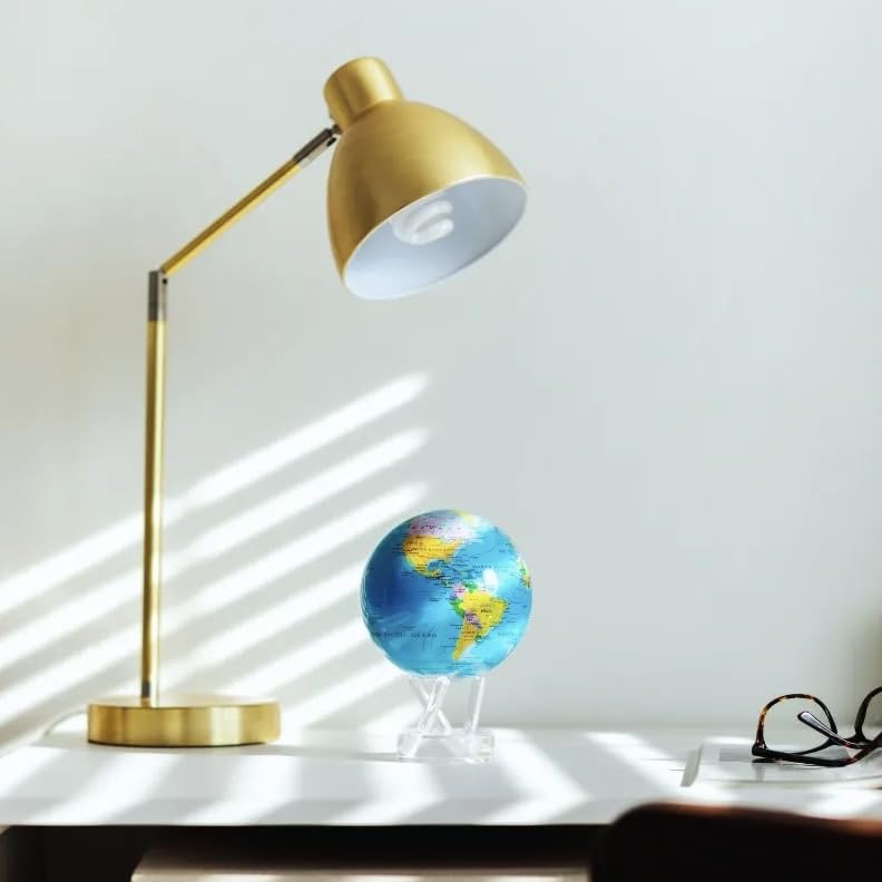MOVA Globe Blue Political Map 4.5-Inch | Light-Powered Self-Rotating World Globe