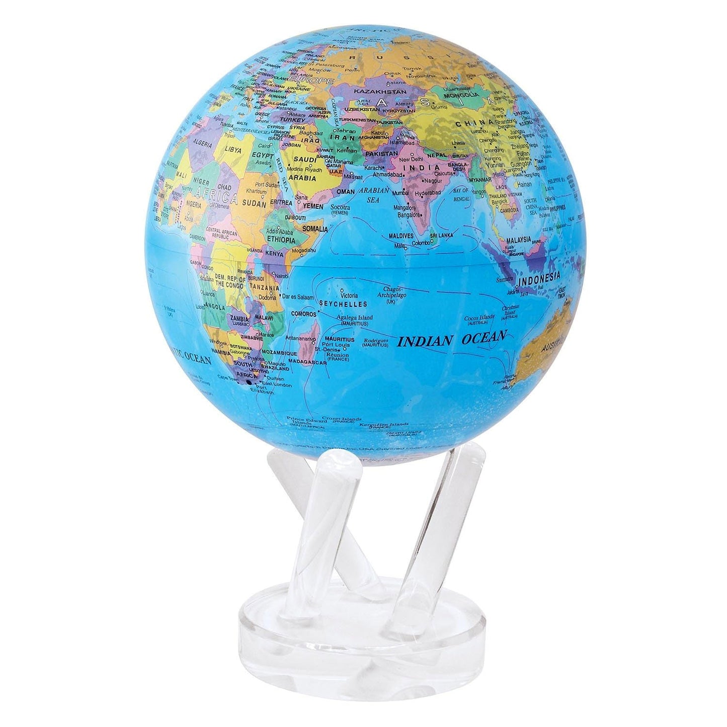 MOVA Globe Blue Political Map 4.5-Inch | Light-Powered Self-Rotating World Globe