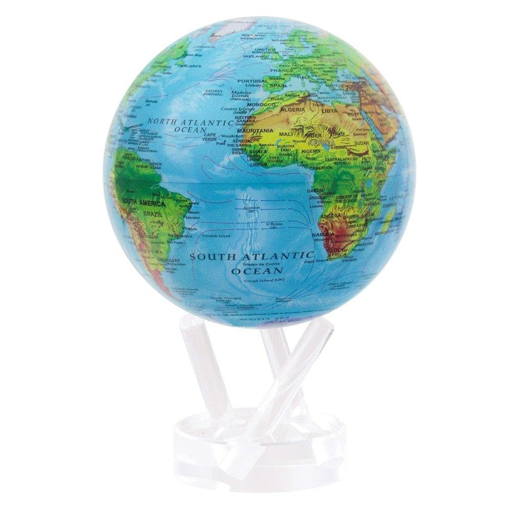 MOVA Globe – Blue Relief Map 6-inch | Solar-Powered Rotating World Globe with Terrain Detail
