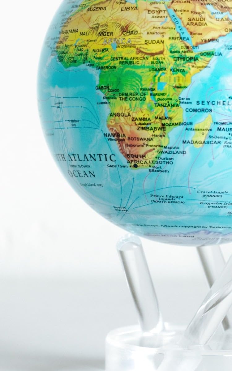 MOVA Globe – Blue Relief Map 6-inch | Solar-Powered Rotating World Globe with Terrain Detail