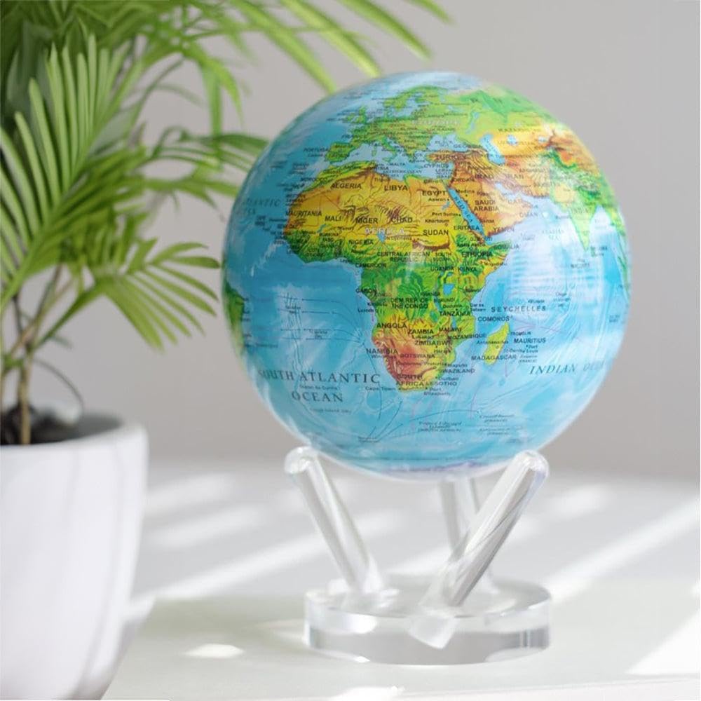 MOVA Globe – Blue Relief Map 6-inch | Solar-Powered Rotating World Globe with Terrain Detail