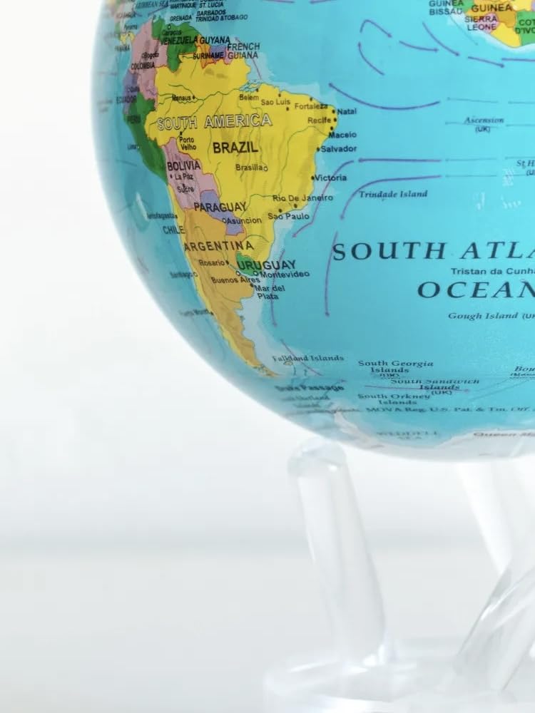 MOVA Globe Blue Political Map 4.5-Inch | Light-Powered Self-Rotating World Globe