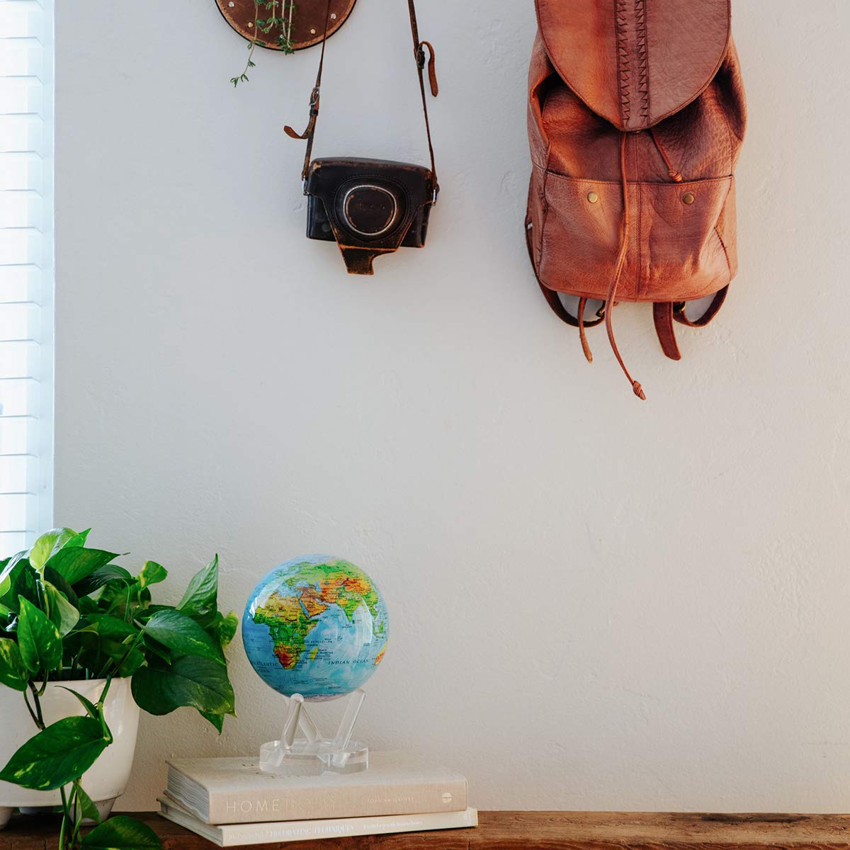 MOVA Globe - Blue Relief Map 4.5-inch - Silent, Light-Powered Rotation - No Batteries or Cords