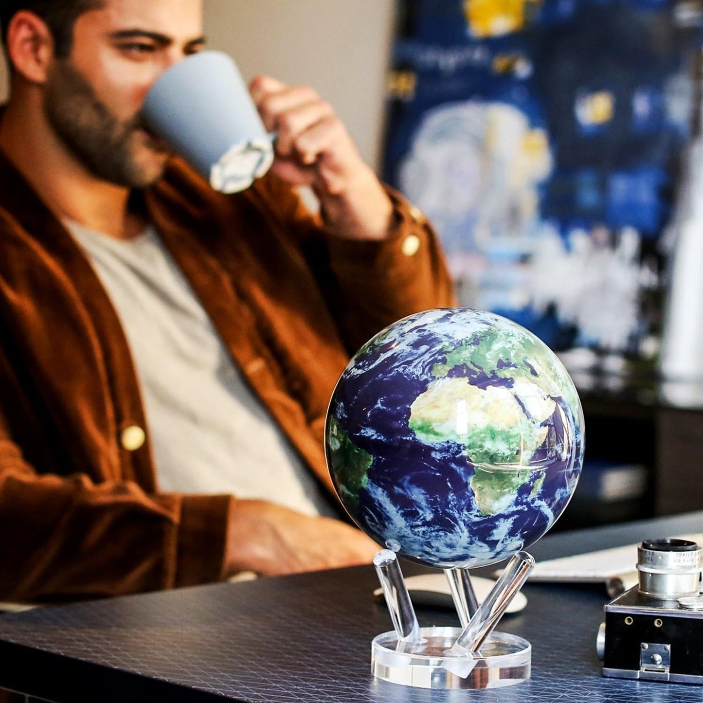 MOVA Globe Clouds 6-Inch – Self-Rotating, Light-Powered Globe for Silent Desk Decor