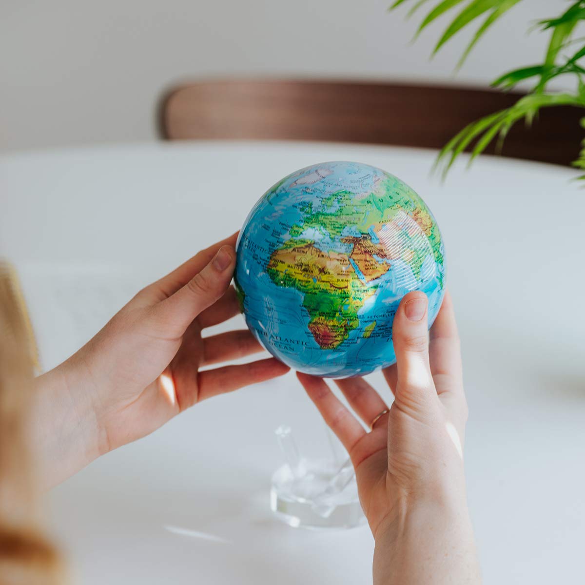 MOVA Globe - Blue Relief Map 4.5-inch - Silent, Light-Powered Rotation - No Batteries or Cords
