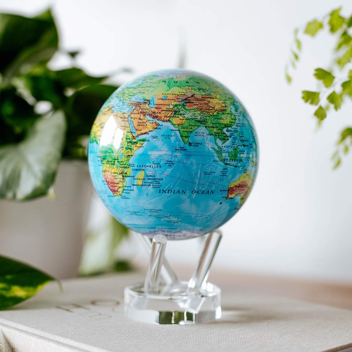 MOVA Globe - Blue Relief Map 4.5-inch - Silent, Light-Powered Rotation - No Batteries or Cords