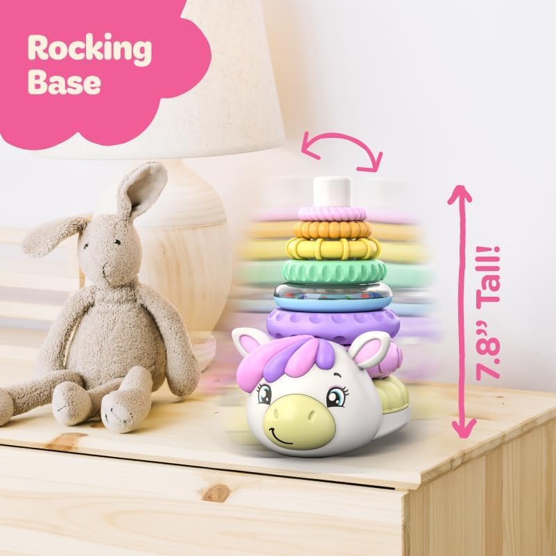 Move2Play Unicorn Stacking Toy – Montessori Learning with 7 Rings | Baby Gift 0-6+ Months
