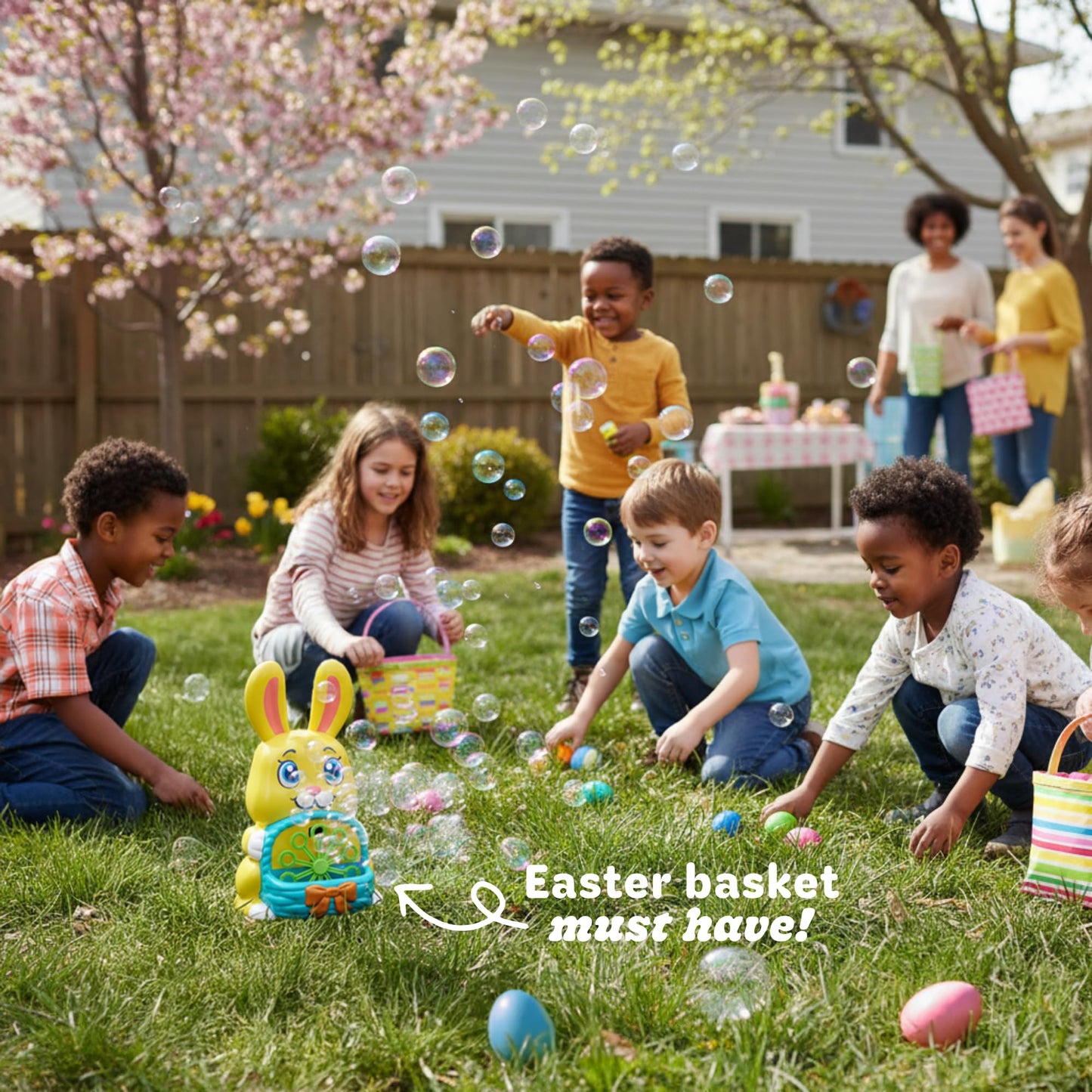 Move2Play Bunny Bubble Blower — Easter Toy & Gift for Toddlers 1-4+ | Indoor/Outdoor Fun