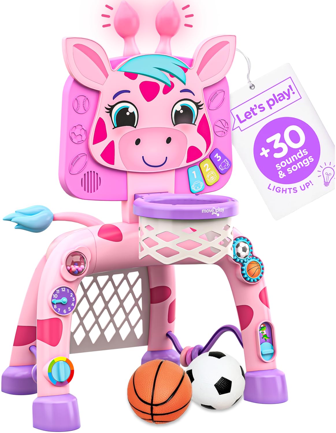 Move2Play Giraffe Basketball Hoop & Soccer Goal Activity Center