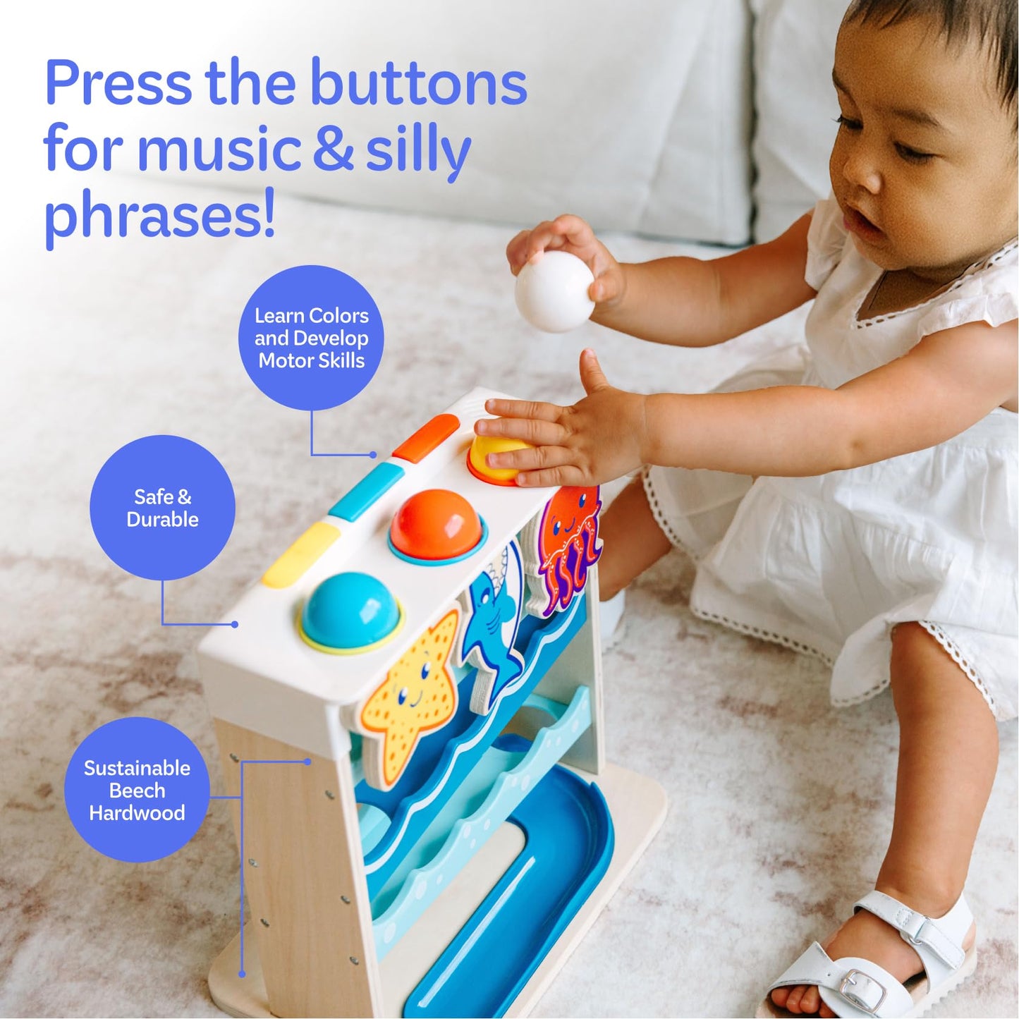 Move2Play Wooden Ocean Friends | 30+ Songs & Phrases for Babies & Toddlers (6–24 Months)