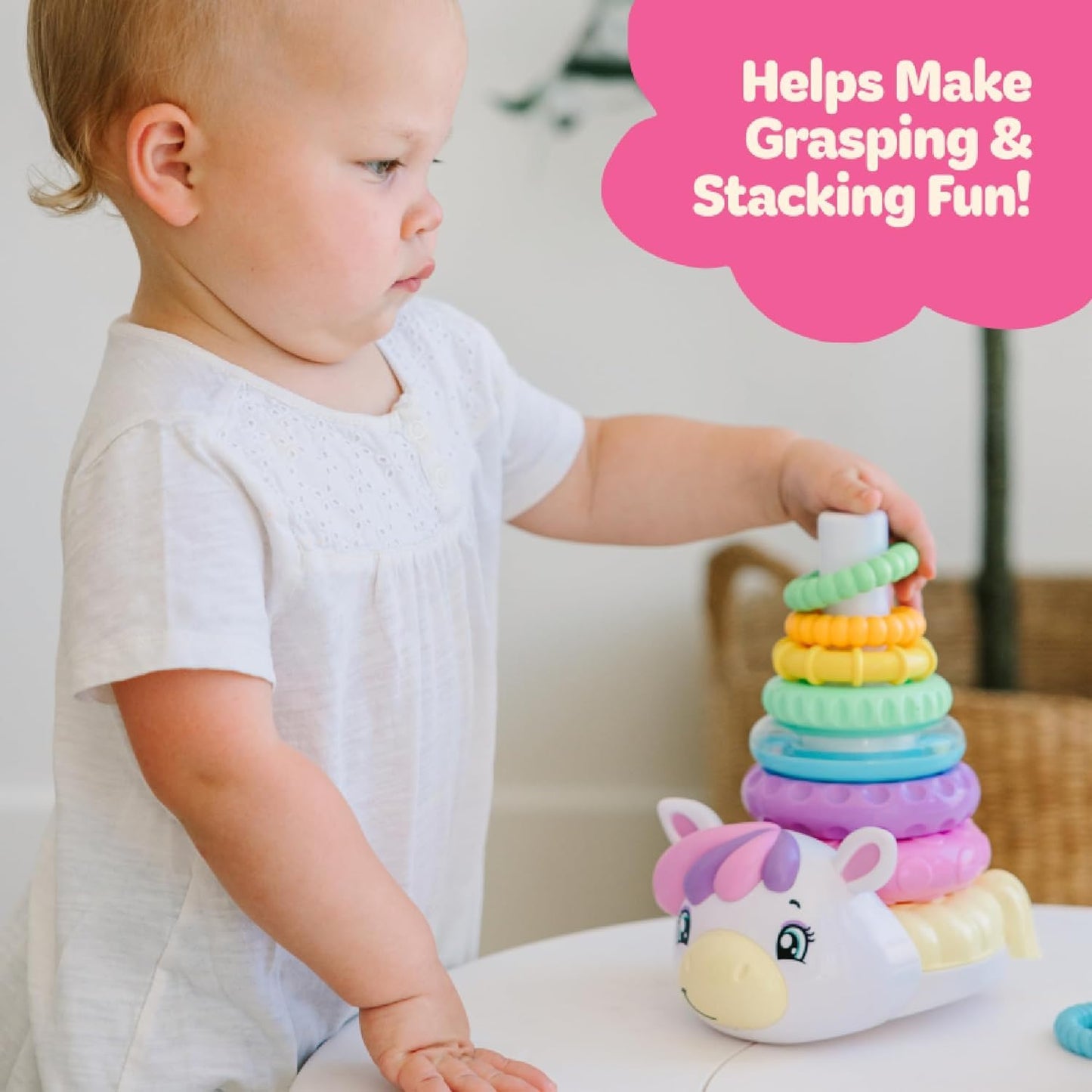 Move2Play Unicorn Stacking Toy – Montessori Learning with 7 Rings | Baby Gift 0-6+ Months