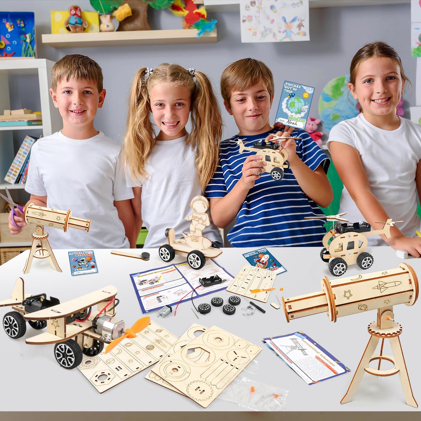 MOVINPE Valentines Day STEM Kits for Classroom – 24 Sets with Cards & Space Theme