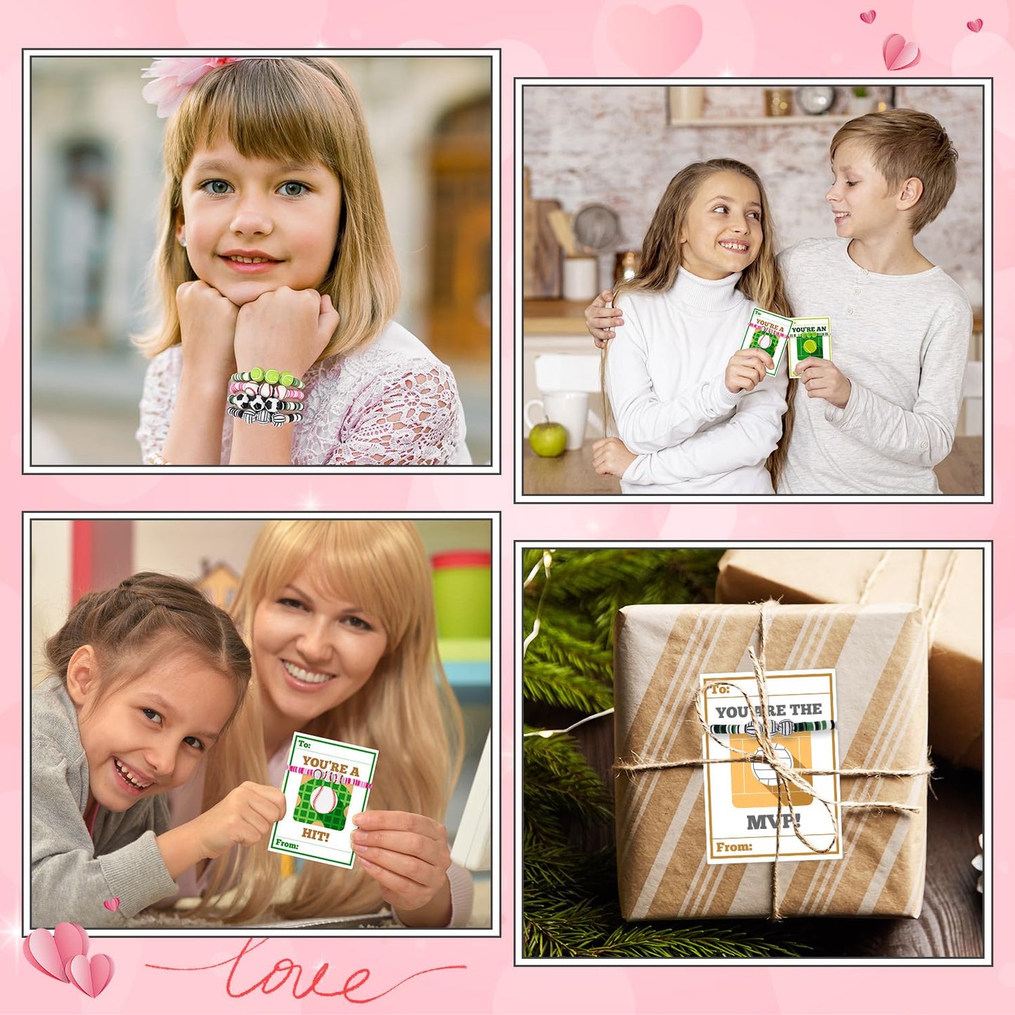 MOVINPE Valentines Day Exchange Gifts for Kids – 24-Pack Sports Bracelets & Cards
