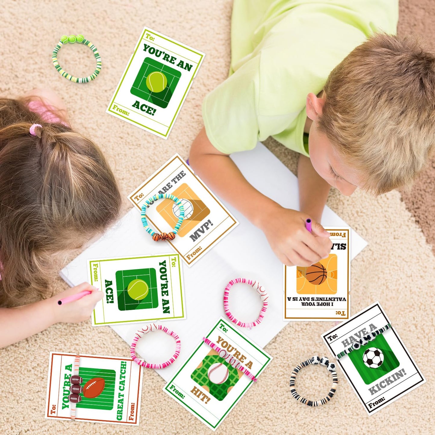 MOVINPE Valentines Day Exchange Gifts for Kids – 24-Pack Sports Bracelets & Cards