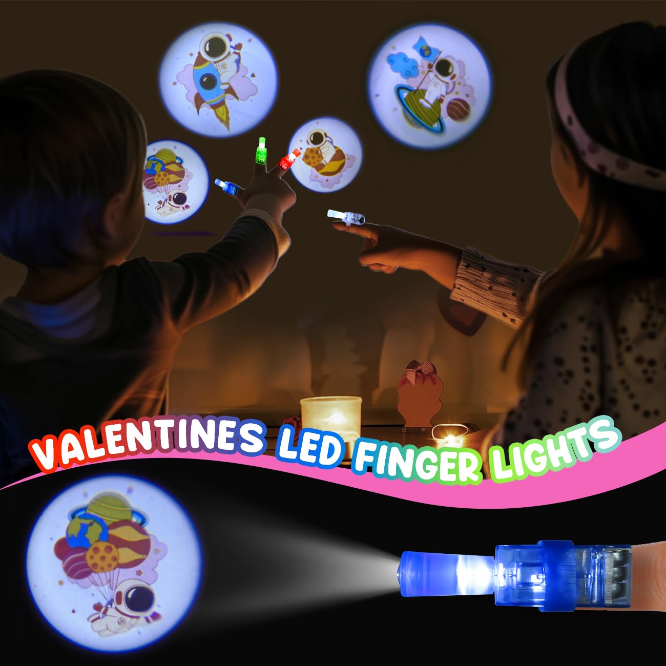MOVINPE Valentine’s Day Finger Lights – 28-Pack with Cards for Classroom Gifts, Party Favors & Prizes