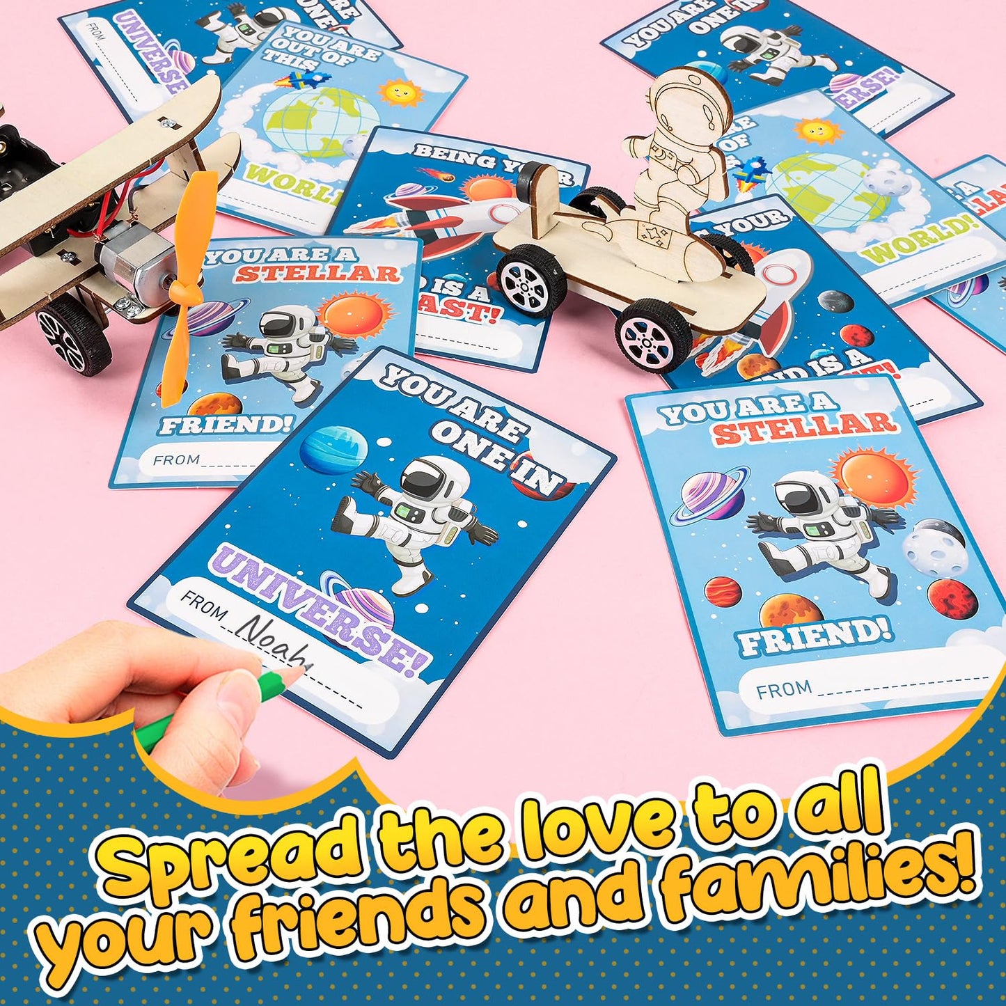 MOVINPE Valentines Day STEM Kits for Classroom – 24 Sets with Cards & Space Theme