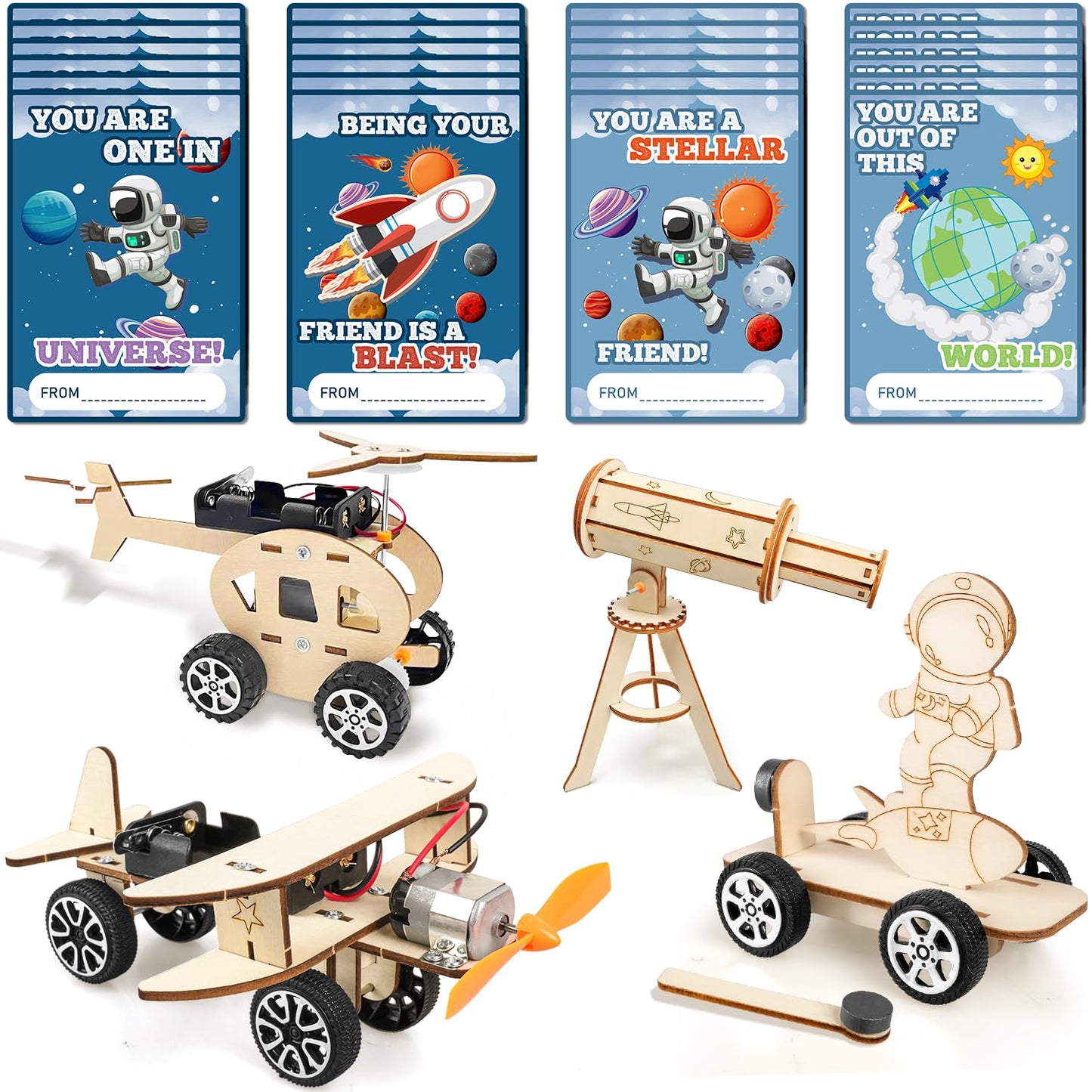 MOVINPE Valentines Day STEM Kits for Classroom – 24 Sets with Cards & Space Theme