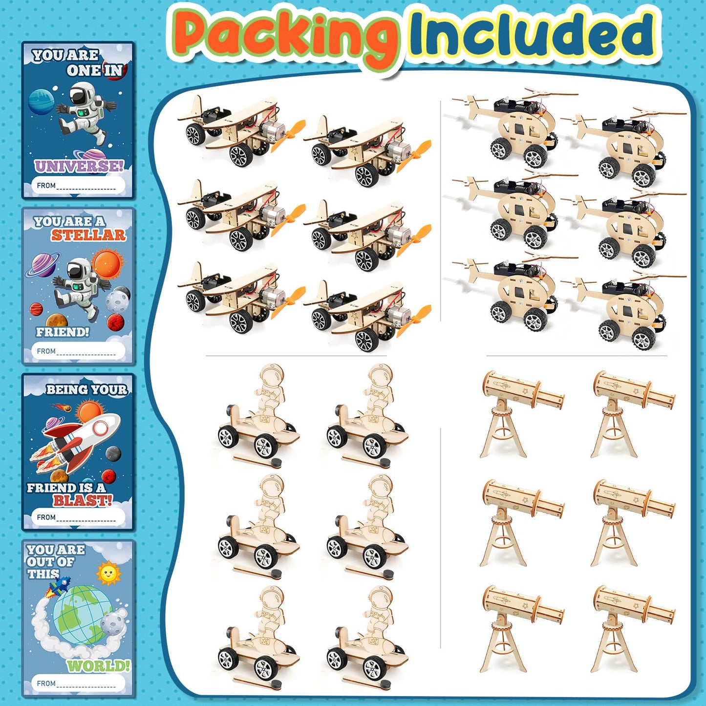 MOVINPE Valentines Day STEM Kits for Classroom – 24 Sets with Cards & Space Theme