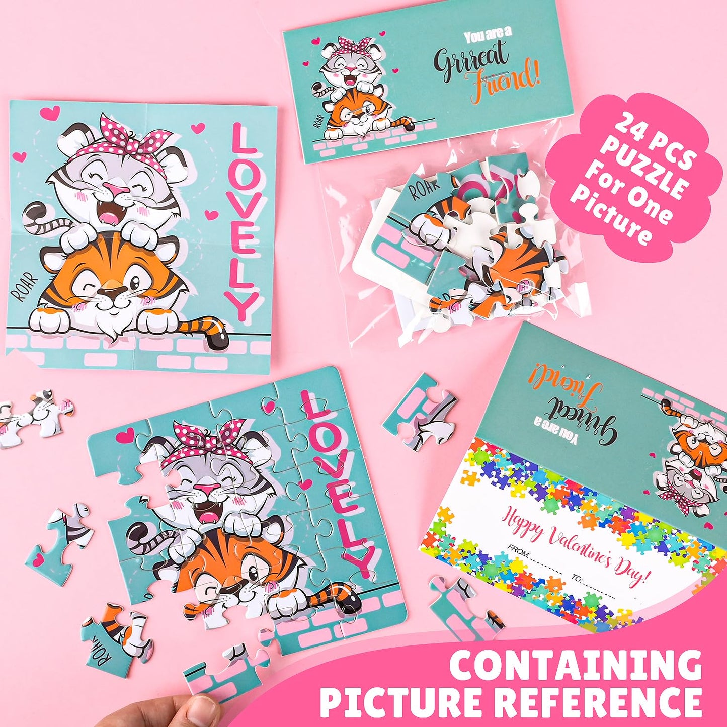 MOVINPE Valentines Day Jigsaw Puzzles for Kids – 30-Pack with Card Headers