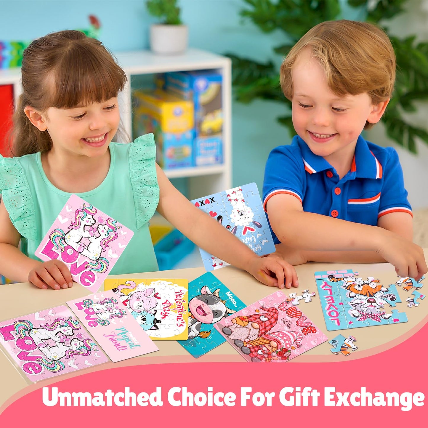 MOVINPE Valentines Day Jigsaw Puzzles for Kids – 30-Pack with Card Headers