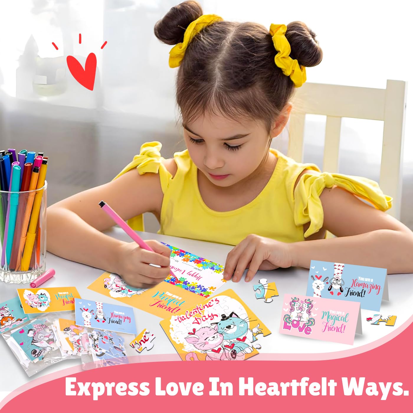 MOVINPE Valentines Day Jigsaw Puzzles for Kids – 30-Pack with Card Headers