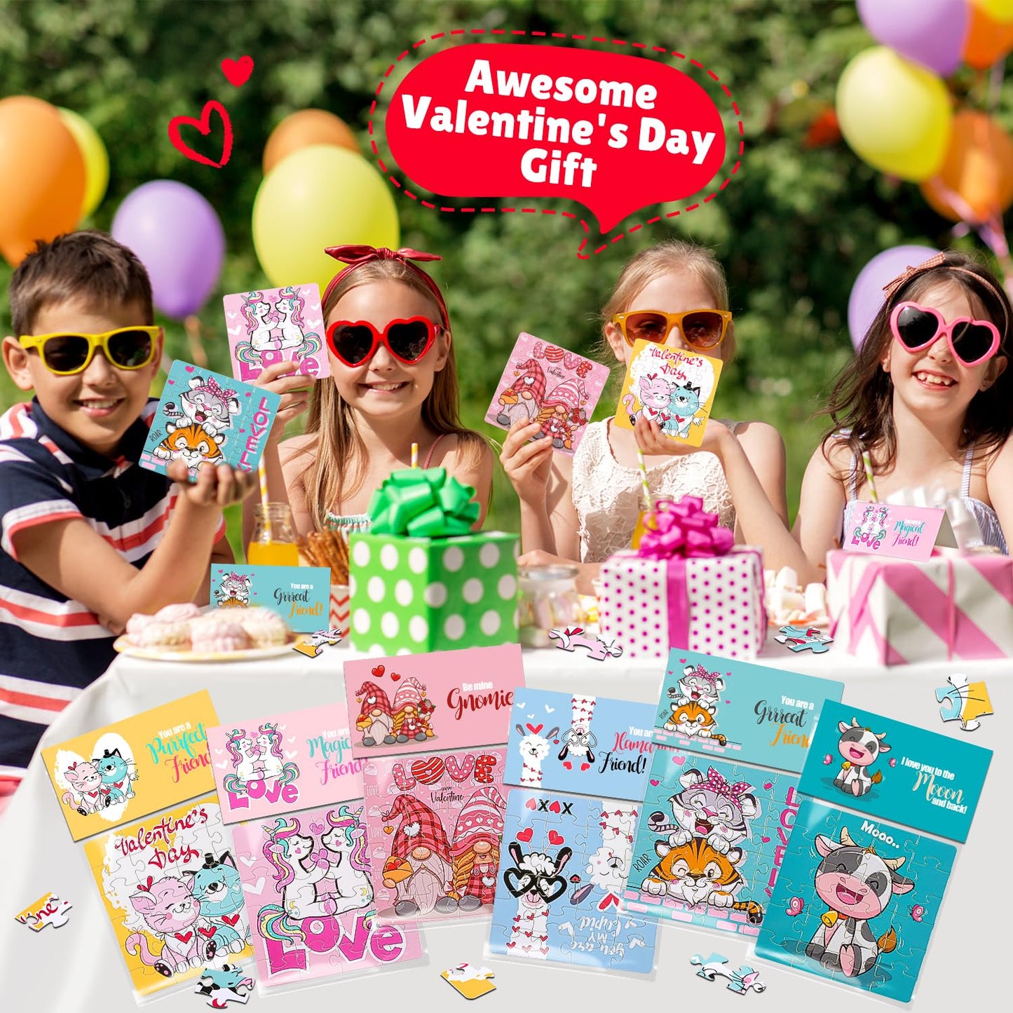 MOVINPE Valentines Day Jigsaw Puzzles for Kids – 30-Pack with Card Headers