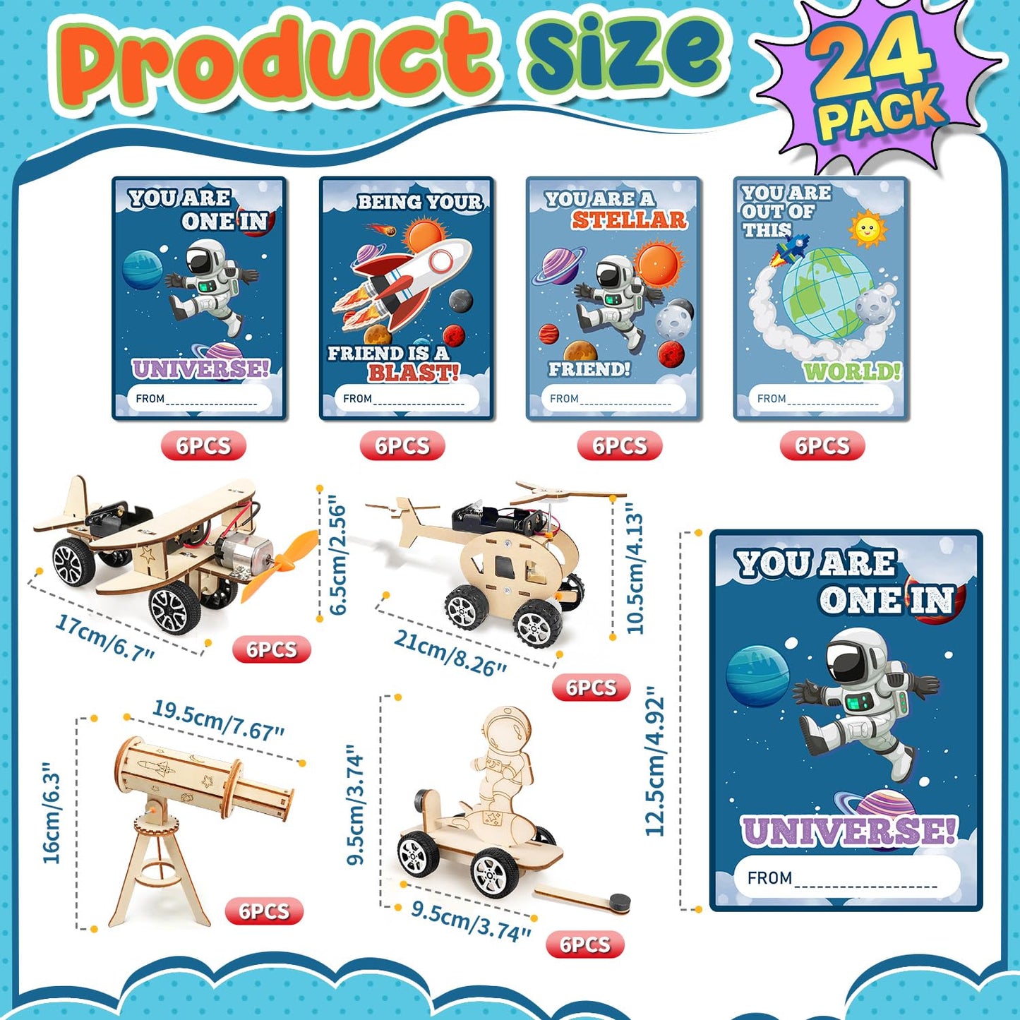 MOVINPE Valentines Day STEM Kits for Classroom – 24 Sets with Cards & Space Theme