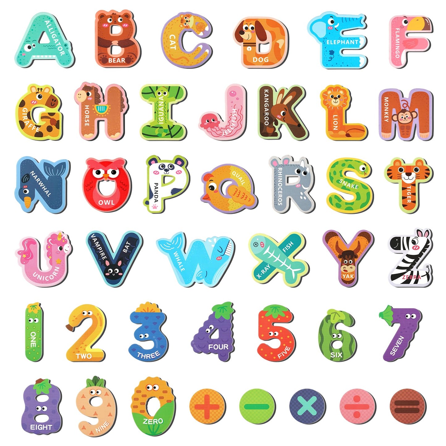 MOWPOG Magnetic Letters & Animal Alphabet Magnets – A–Z, Numbers & Operators – Preschool Learning Toy