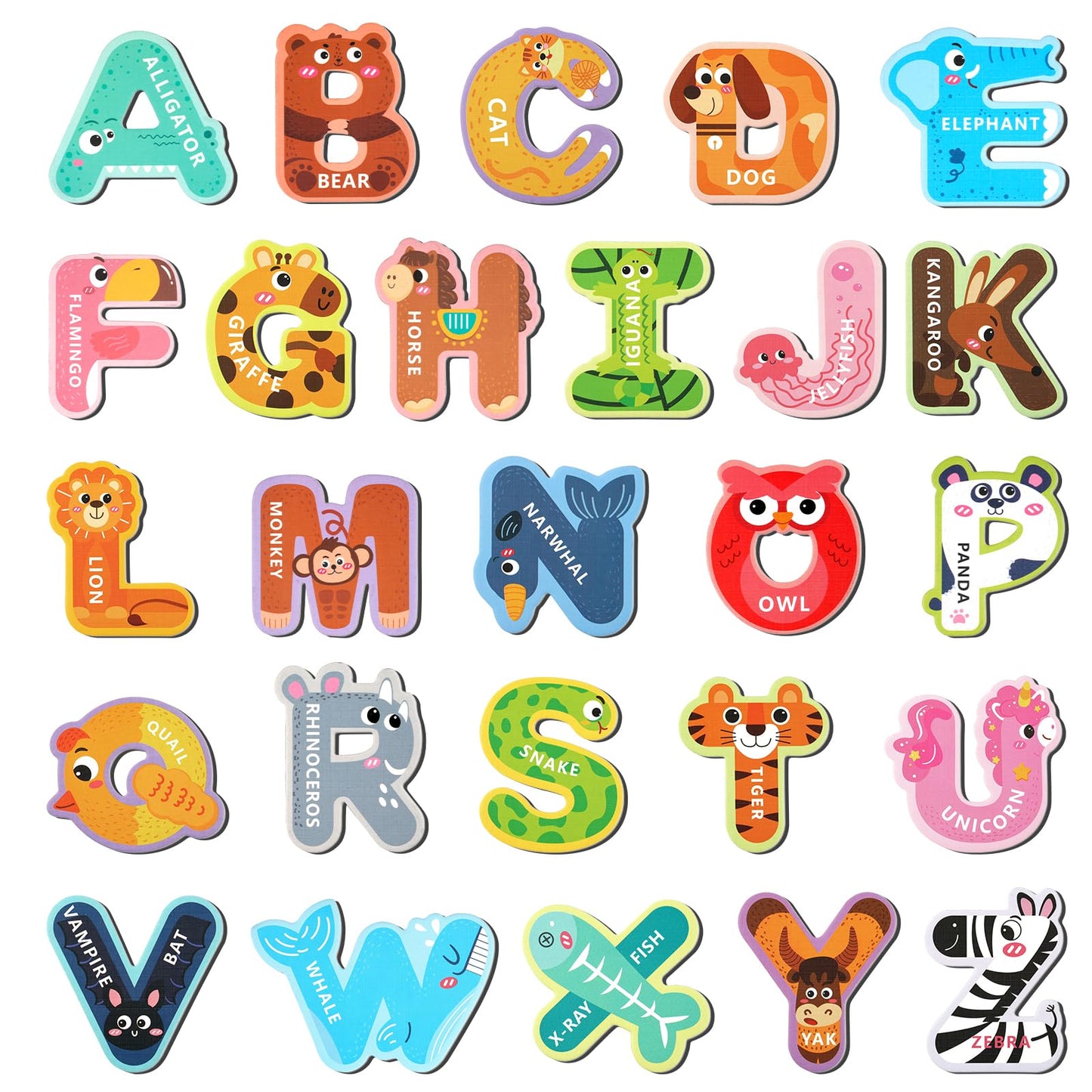 MOWPOG Magnetic Letters – 26 Animal Alphabet Magnets for Preschool Learning | Uppercase A-Z