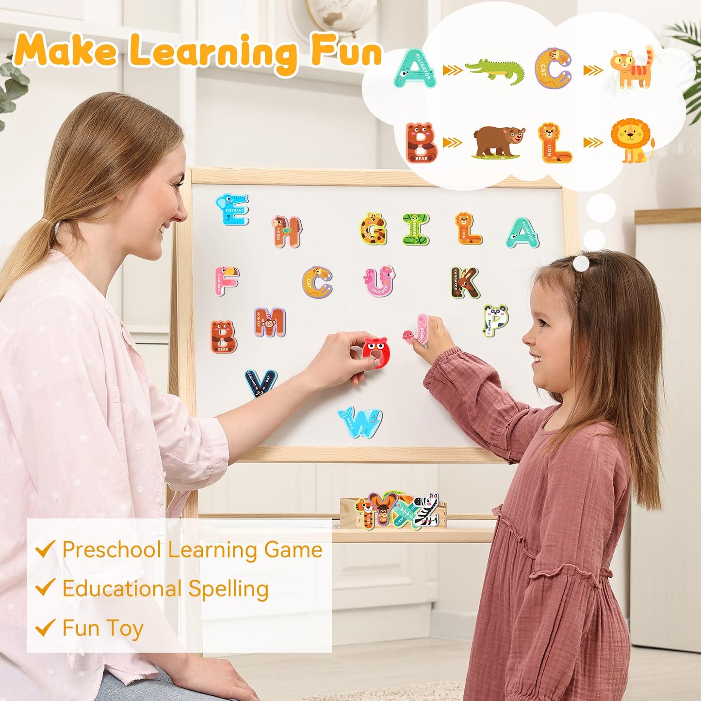 MOWPOG Magnetic Letters – 26 Animal Alphabet Magnets for Preschool Learning | Uppercase A-Z