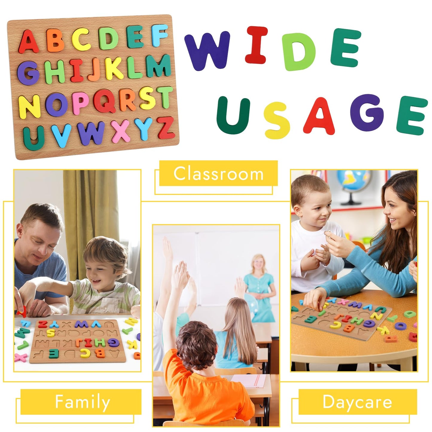 MOWPOG Alphabet Puzzle – Wooden ABC Letters for Toddlers (3-5) | Educational Learning Toy
