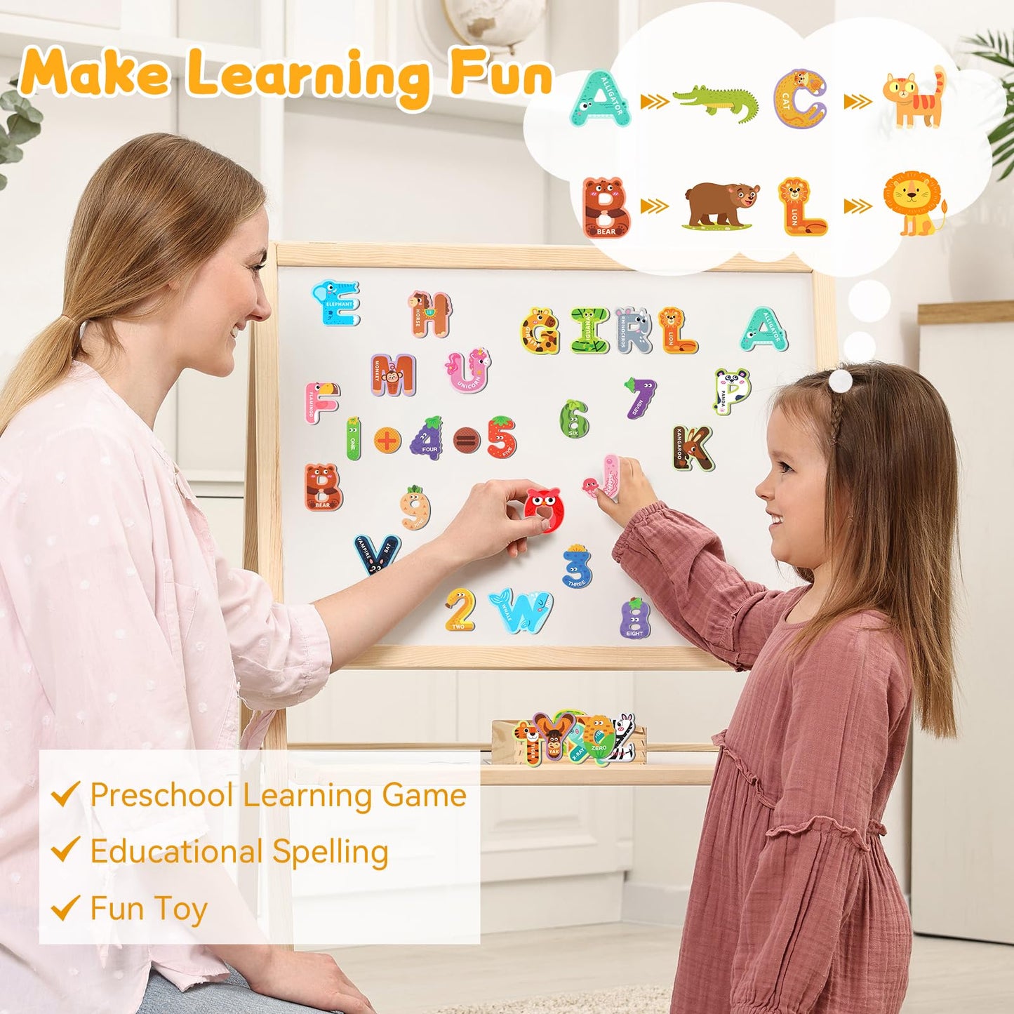 MOWPOG Magnetic Letters & Animal Alphabet Magnets – A–Z, Numbers & Operators – Preschool Learning Toy