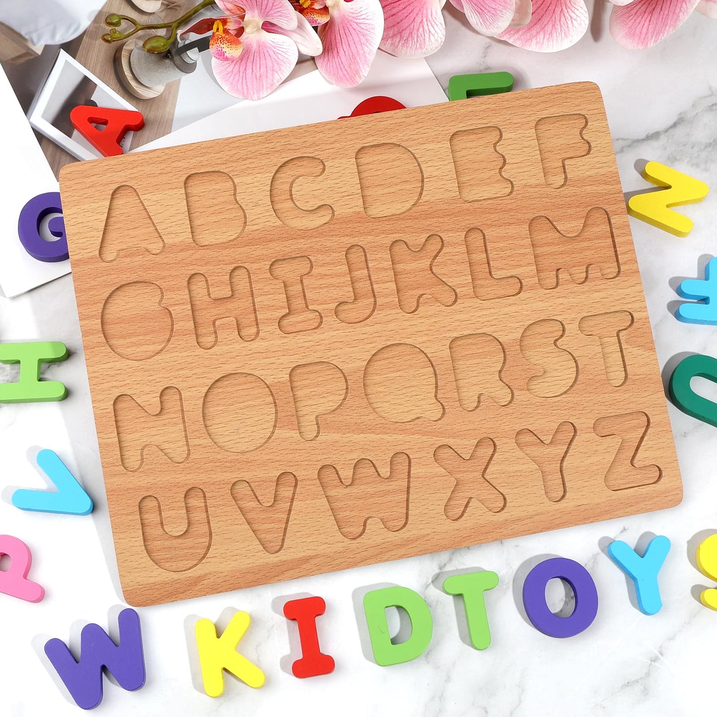 MOWPOG Alphabet Puzzle – Wooden ABC Letters for Toddlers (3-5) | Educational Learning Toy