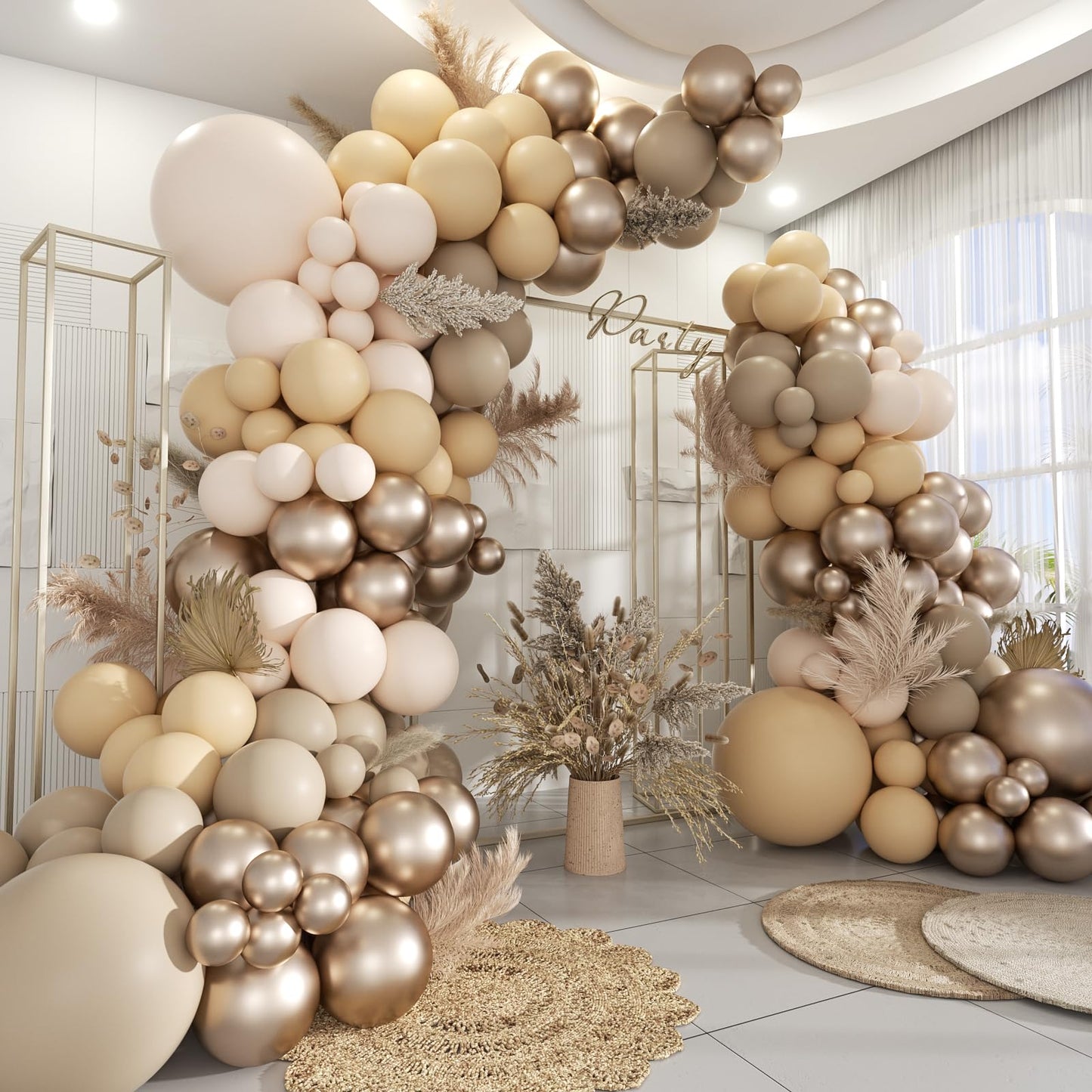 MOXMAY Boho Balloon Arch Kit – 160Pcs Pastel Orange, Nude Brown & Gold Garland