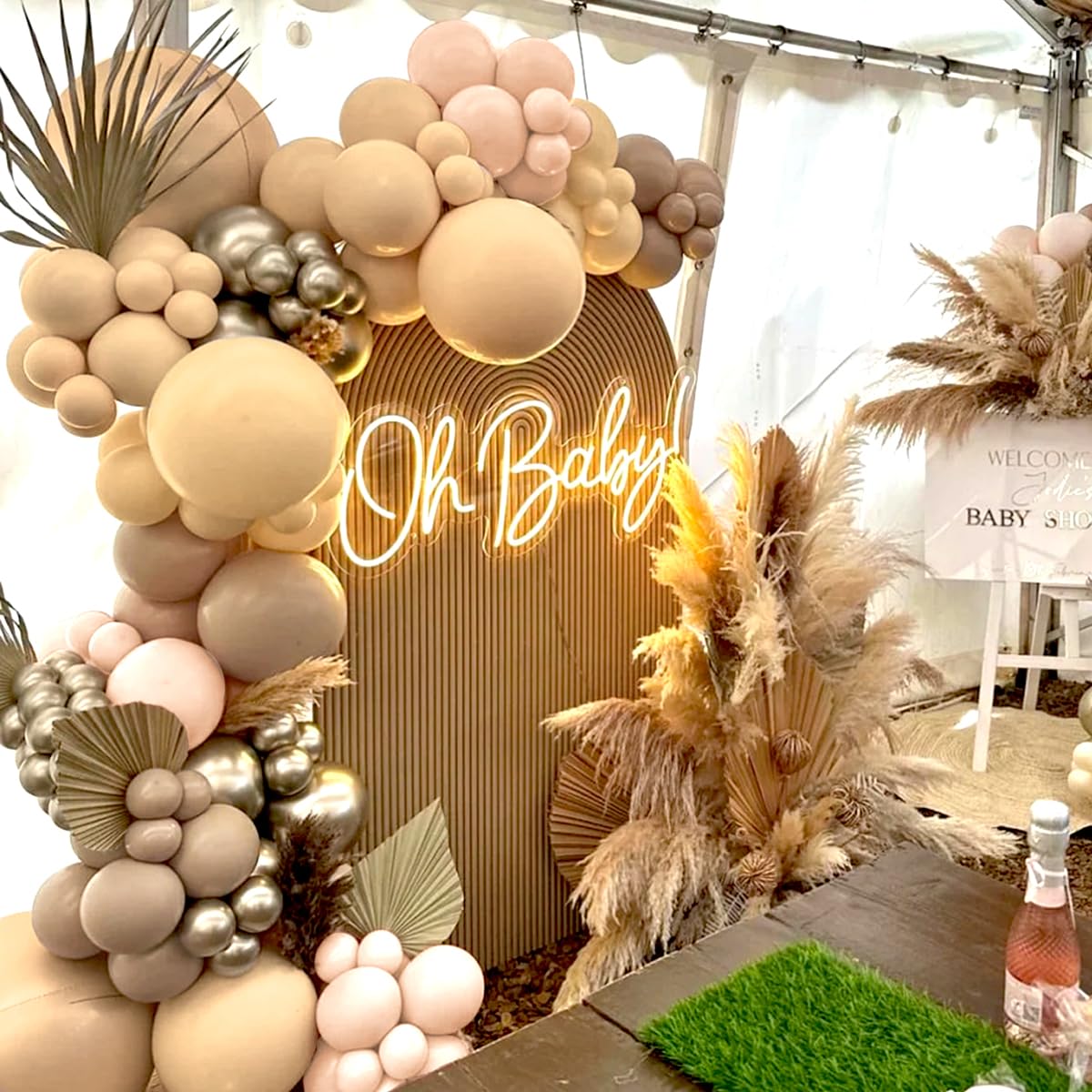 MOXMAY Boho Balloon Arch Kit – 160Pcs Pastel Orange, Nude Brown & Gold Garland