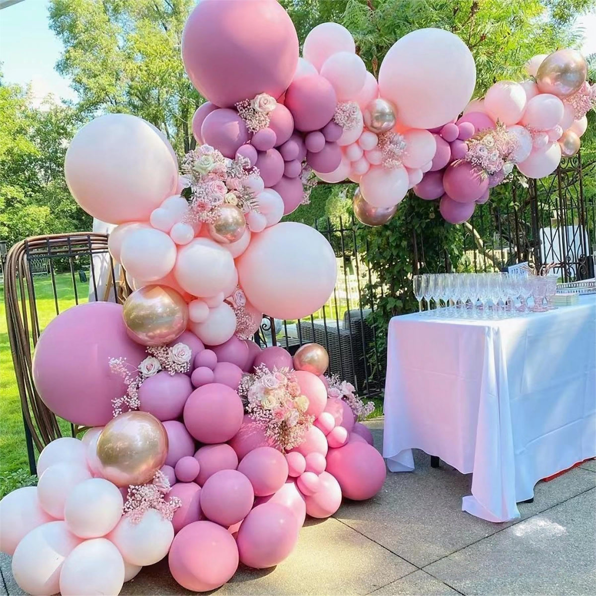 MOXMAY Dusty Hot Pink Balloon Arch Kit — 146Pcs for Weddings & Parties