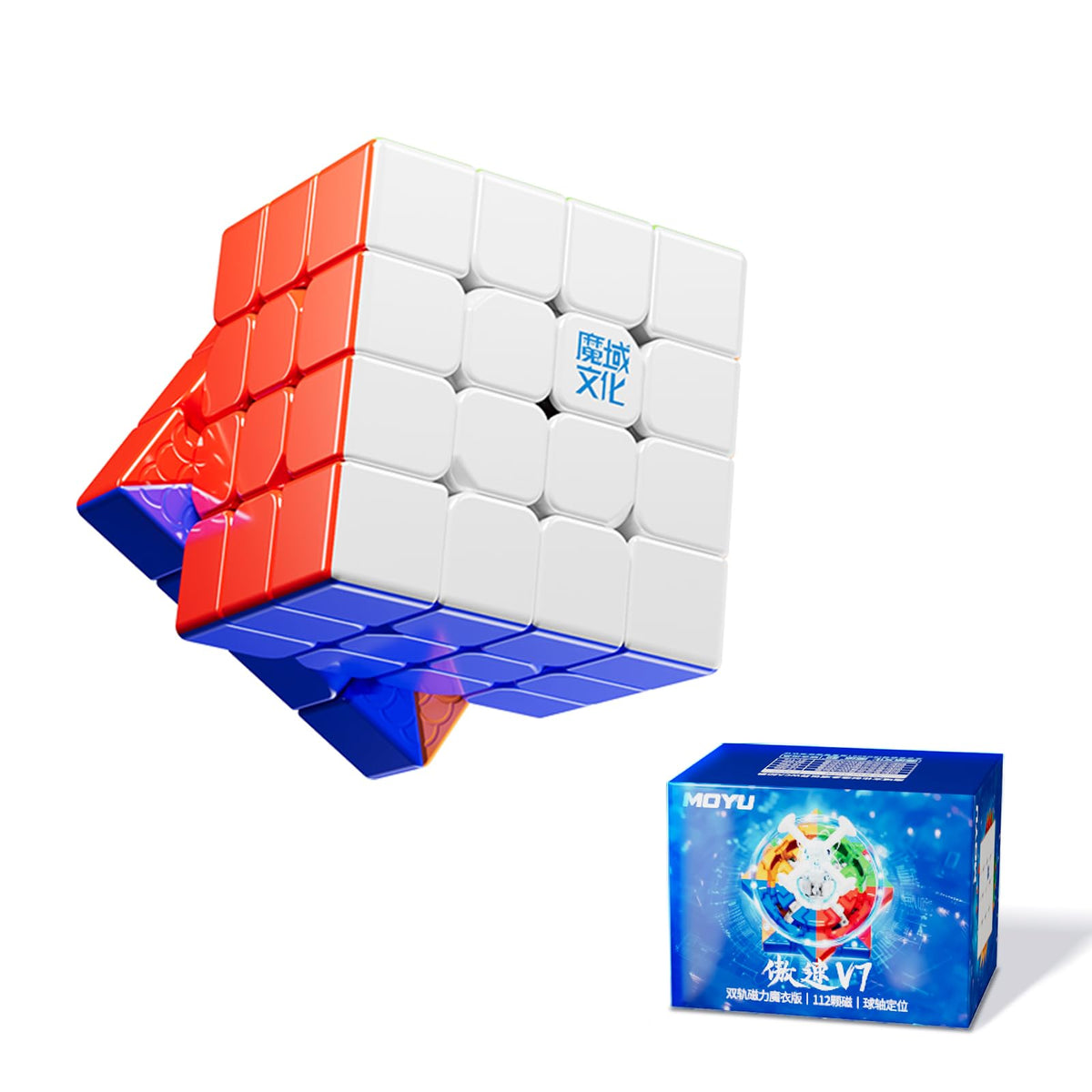 MoYu AoSu V7 4x4 Magnetic Stickerless Speed Cube – UV Coated, 112 Magnets, 58mm