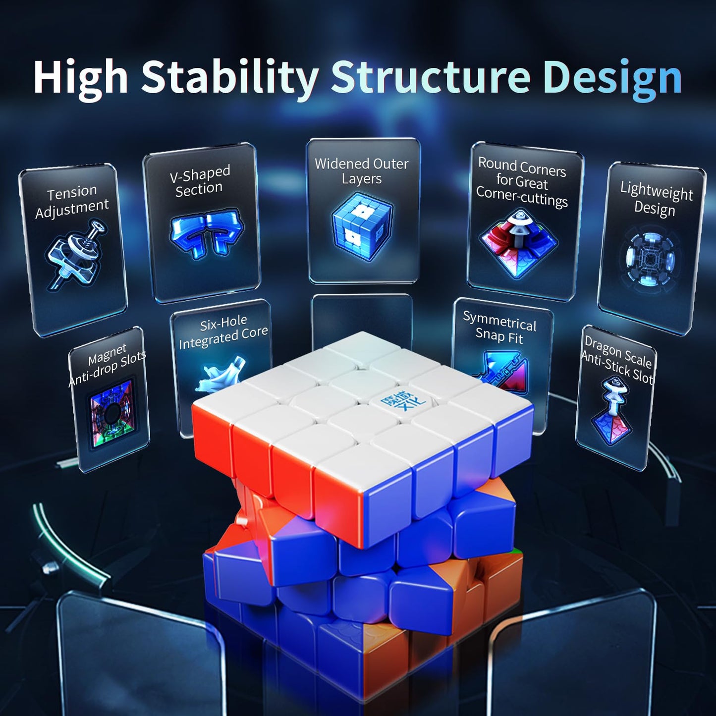 Moyu AoSu V7 4x4 Magnetic Stickerless UV-Coated Speed Cube – 160 Magnets, Flagship Edition