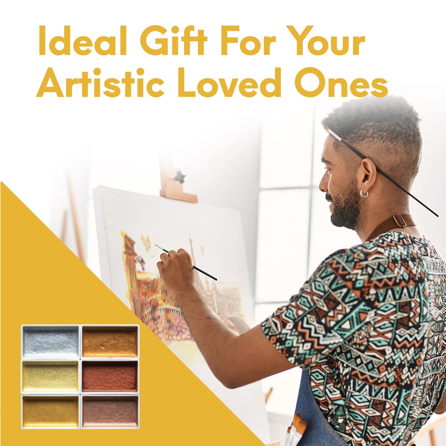 MozArt Supplies Komorebi Metallic Watercolor Paint Set – 6 Shimmering Colors, Portable Kit
