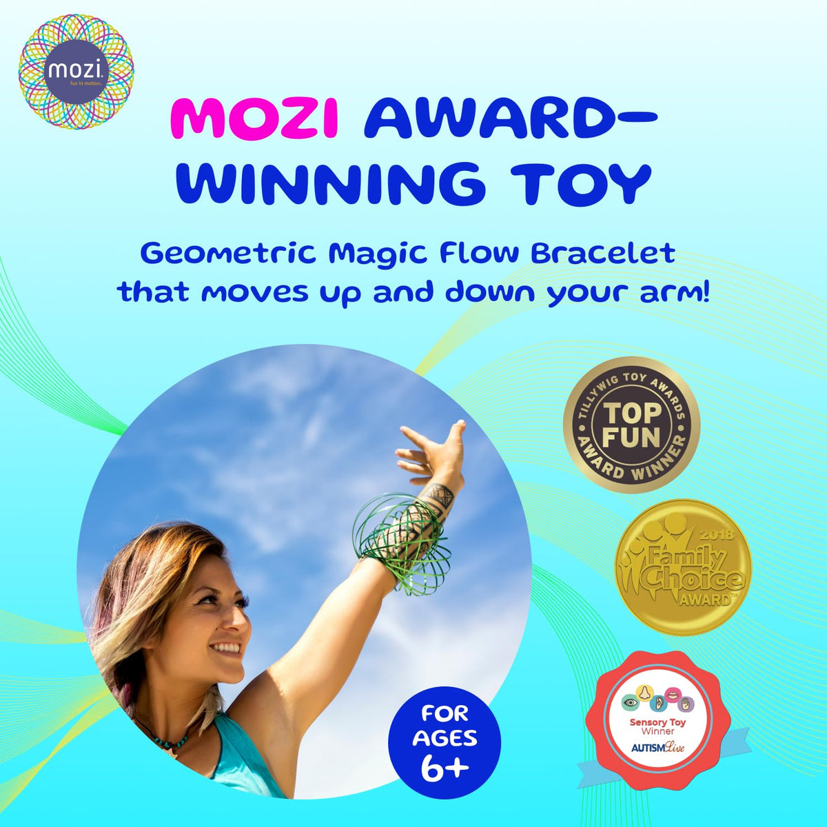 Mozi Geometric Magic Flow Bracelet – Easy Spin Toy, 3D Spiral, Sapphire Blue