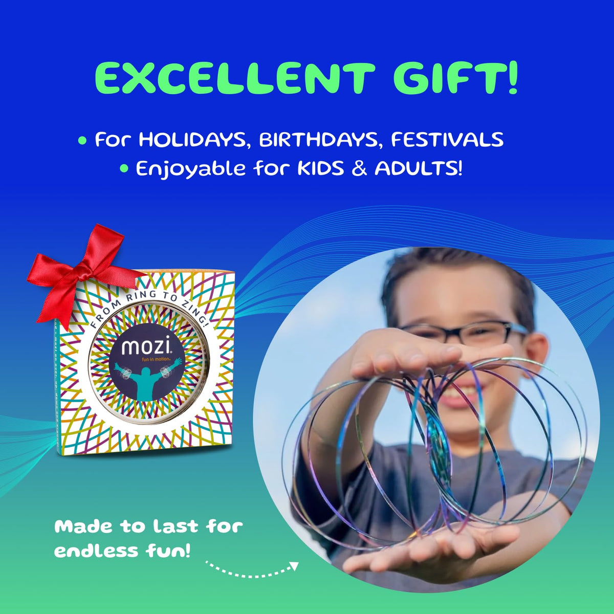 Mozi Geometric Magic Flow Bracelet – Easy Spin Toy, 3D Spiral, Sapphire Blue