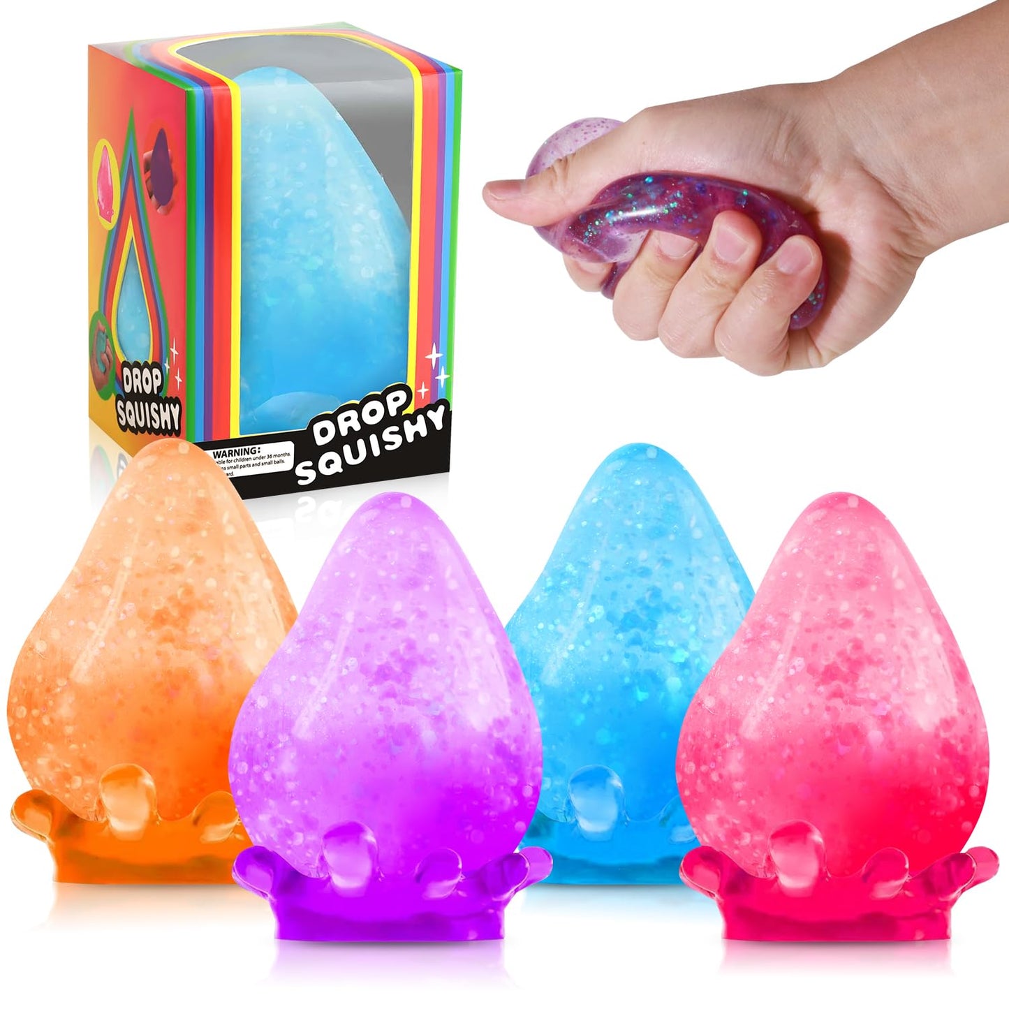 MoZkkiz Dream Squishy Drop 4pc — Ice Cube Fidget Toys for Sensory Play, Focus & Stress Relief