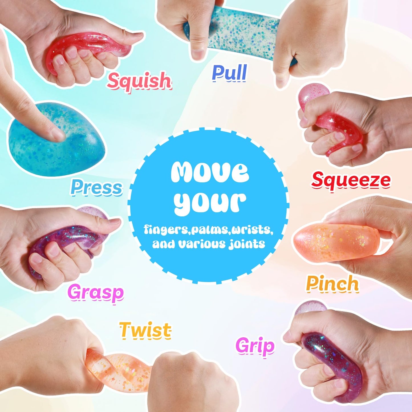 MoZkkiz Dream Squishy Drop 4pc — Ice Cube Fidget Toys for Sensory Play, Focus & Stress Relief