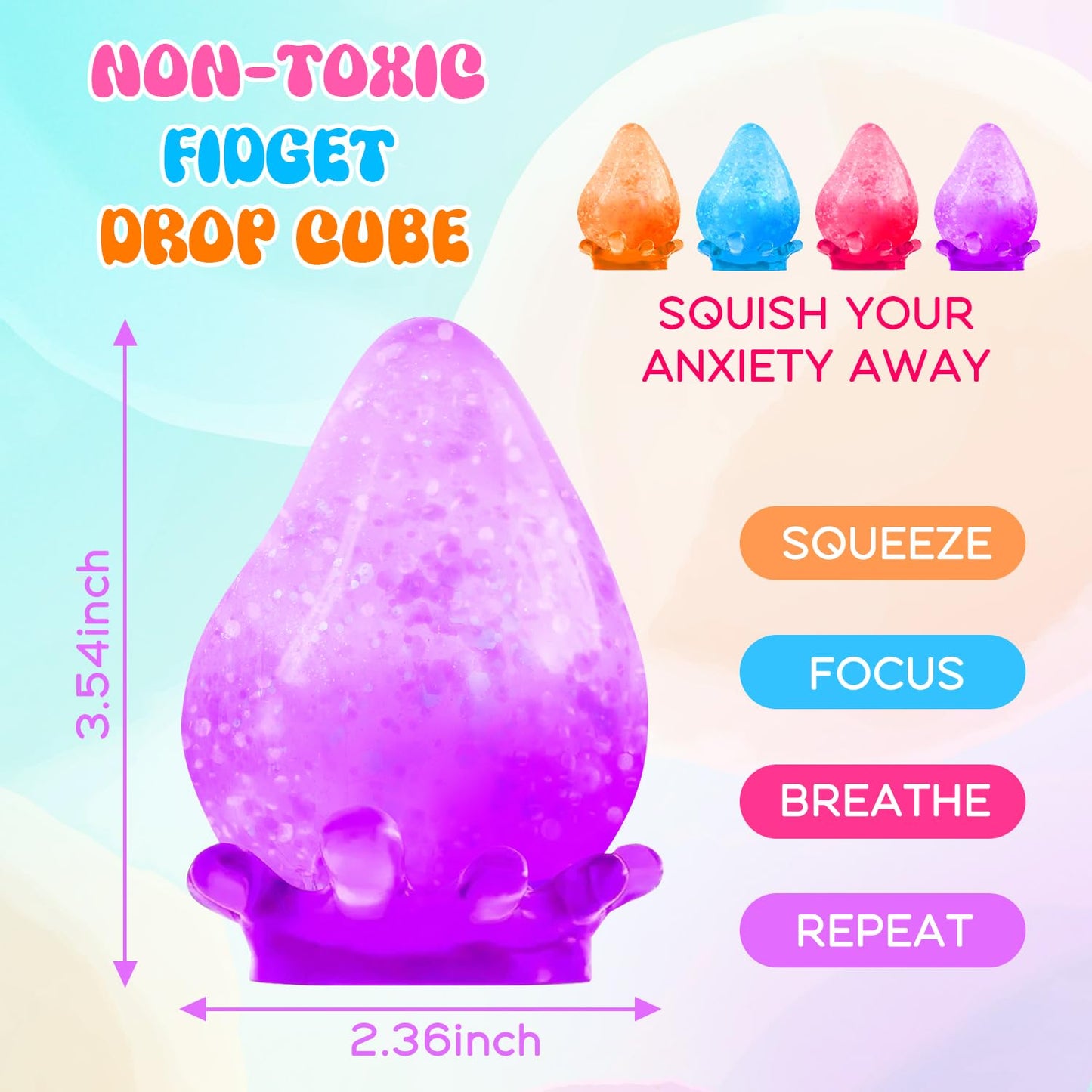MoZkkiz Dream Squishy Drop 4pc — Ice Cube Fidget Toys for Sensory Play, Focus & Stress Relief