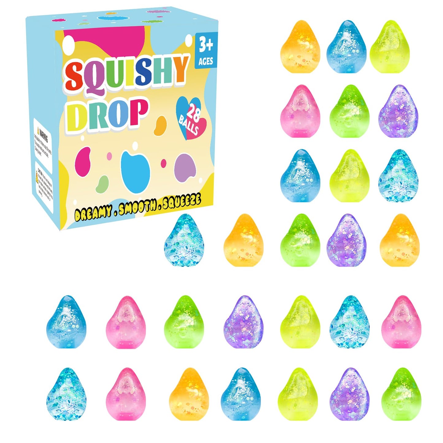 MoZkkiz Fidget Toys Stress Ball – 28pc Ice Cube Squishies for Kids