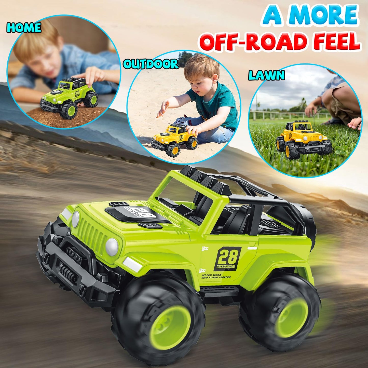MOZXEBOK 2-in-1 Friction-Powered Truck Toys for Toddlers — Push & Go Cars for 3-6 Year Olds