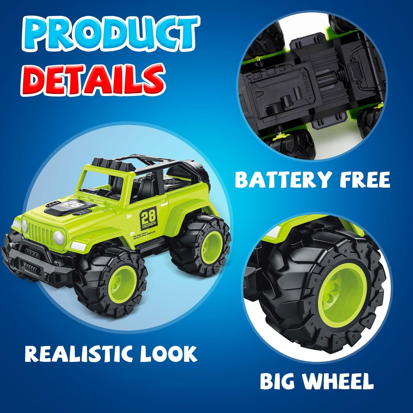 MOZXEBOK 2-in-1 Friction-Powered Truck Toys for Toddlers — Push & Go Cars for 3-6 Year Olds