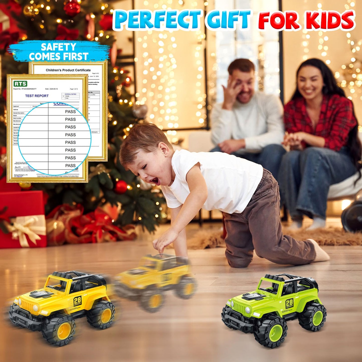 MOZXEBOK 2-in-1 Friction-Powered Truck Toys for Toddlers — Push & Go Cars for 3-6 Year Olds