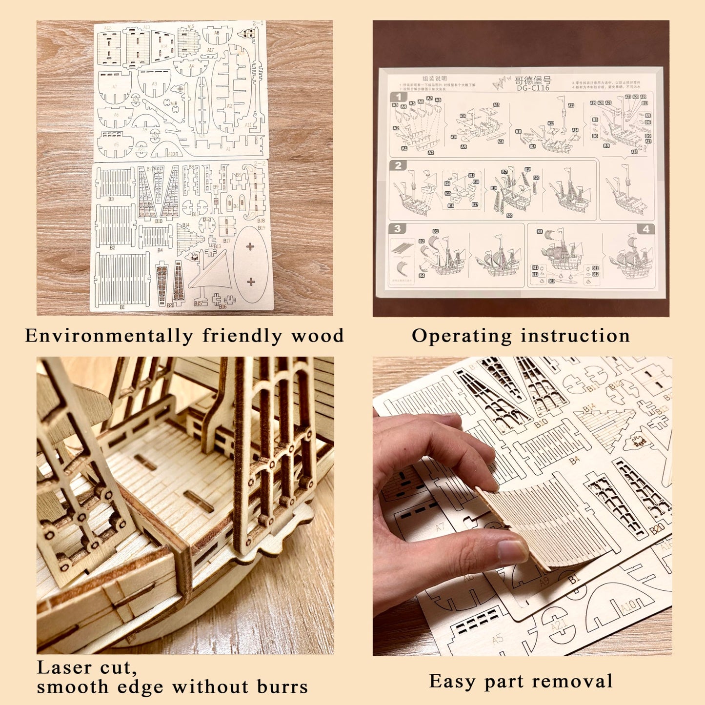 MPIUET 3D Wooden Sailboat Puzzle for Adults – No Glue, Burr-Free Model Kit